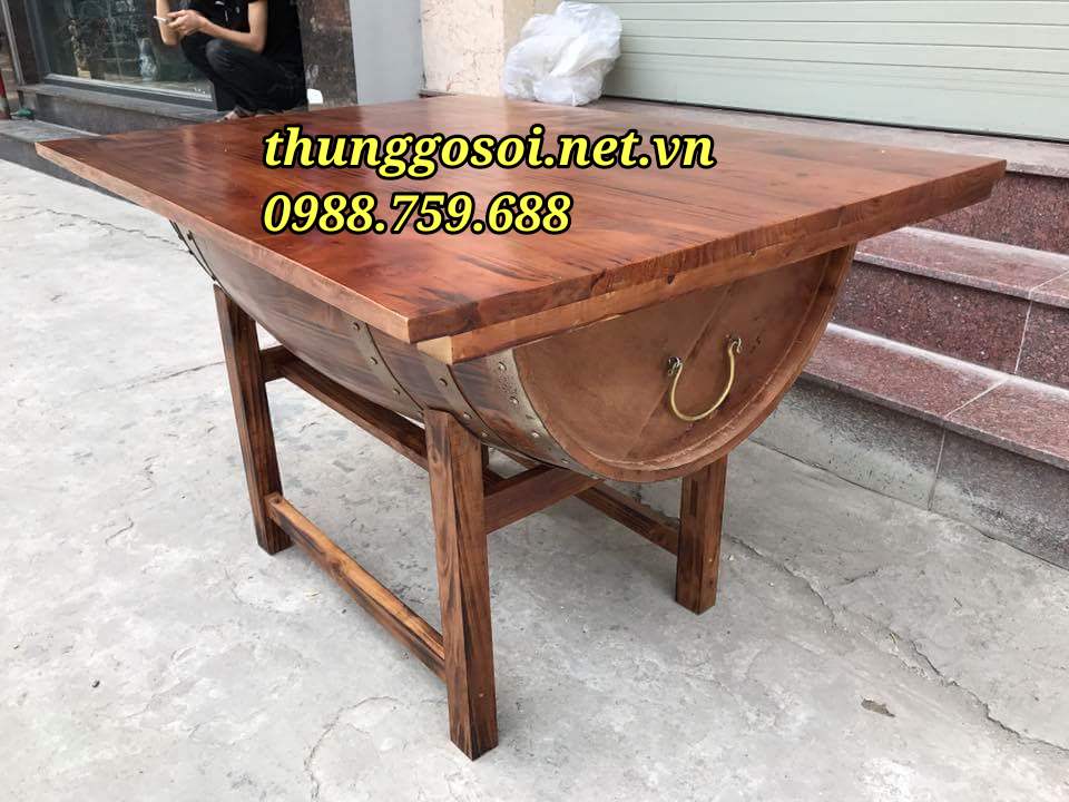 bàn thùng gỗ trang trí