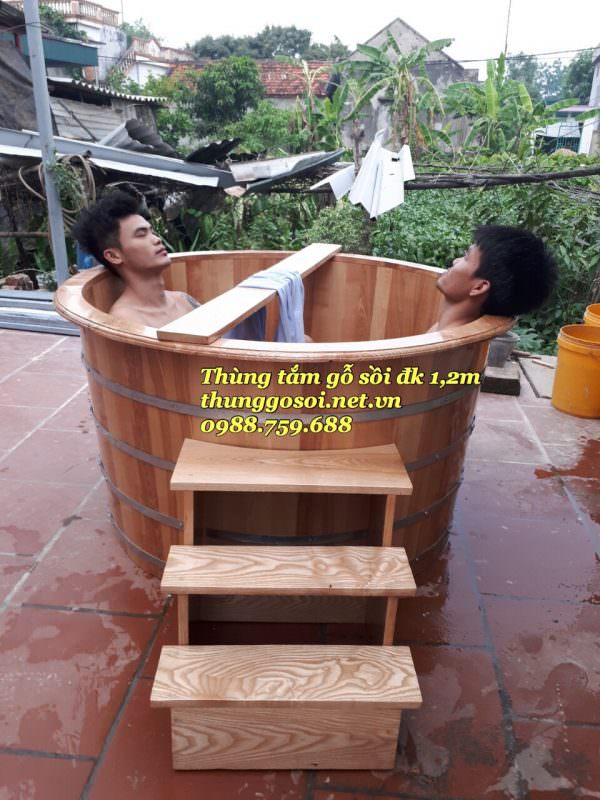 thùng tắm gỗ sồi đôi