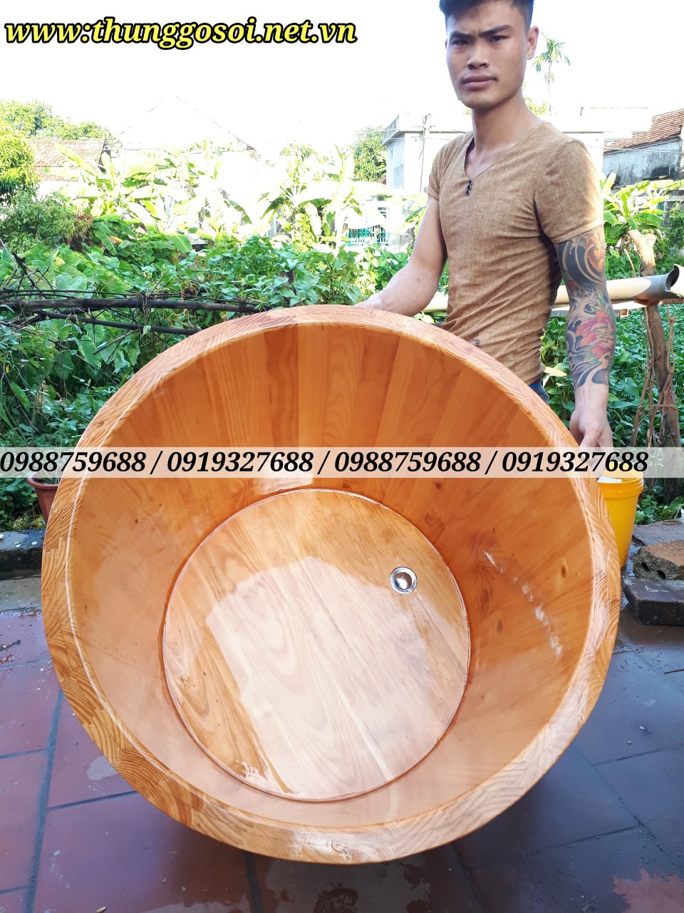 bồn tăm tròn gỗ thông